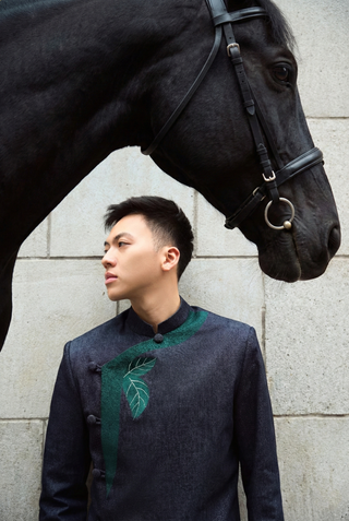 Bộ sưu tập áo dài nam Quân Tử Ngữ Hành, ngũ hành Kim Mộc Thủy Hỏa Thổ trên nền denim, La Hằng Design