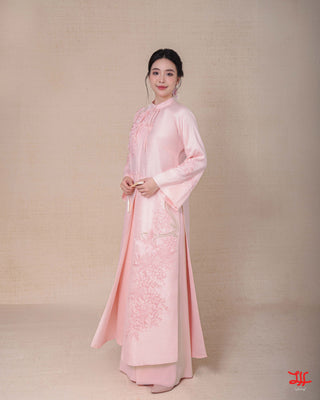 Áo dài cưới Hạc Vũ sắc hồng thủ công tại nhà may La Hằng