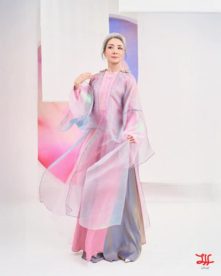 Chi tiết áo dài sui gia Phù Vân họa tiết hoa sắc hinh-h-c và hồng của La Hằng Design Hà Nội
