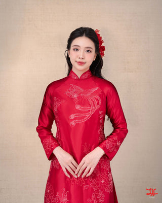 Áo dài cô dâu Phượng Hoa sắc đỏ thủ công tại nhà may La Hằng