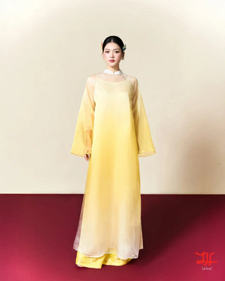 Mẫu áo dài cách tân Hoàng Chuyển sắc vàng bởi nhà may áo dài La Hằng