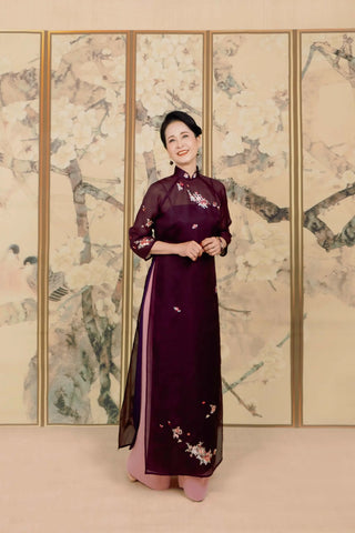 Đăng Tinh – áo dài phụ huynh cô dâu chú rể họa tiết hoa, tác phẩm thủ công của La Hằng