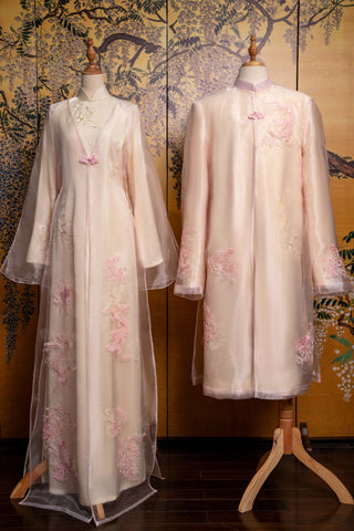 Lụa Phấn & khoác Mẫu Đơn Phượng Long và Đoạn Phấn & khoác Đơn Long Phượng - Áo Dài La Hằng Design