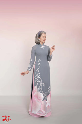 Áo dài sui gia Phù Dung Dấu Hỏi họa tiết hoa, thiết kế bởi La Hằng Design