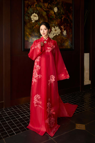 Áo dài Ngân Trang & khoác Hạc Liên Sa - Áo Dài La Hằng Design