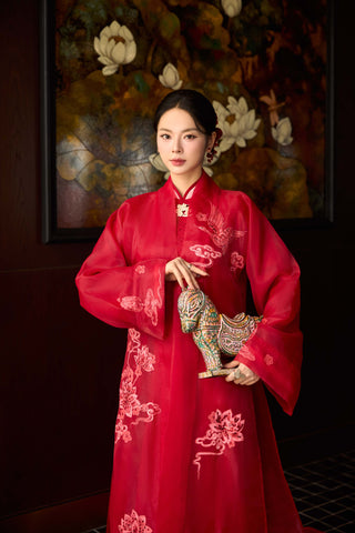 Áo dài Ngân Trang & khoác Hạc Liên Sa - Áo Dài La Hằng Design